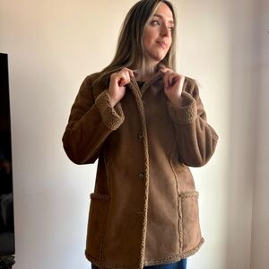L.L. Bean Brown Shearling Sherpa Lined Coat Jacket Women’s Large